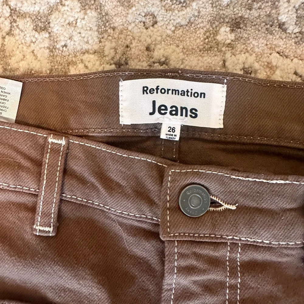 Reformation Chocolate Brown Jeans with Contrast Stitching - Picture 5 of 7